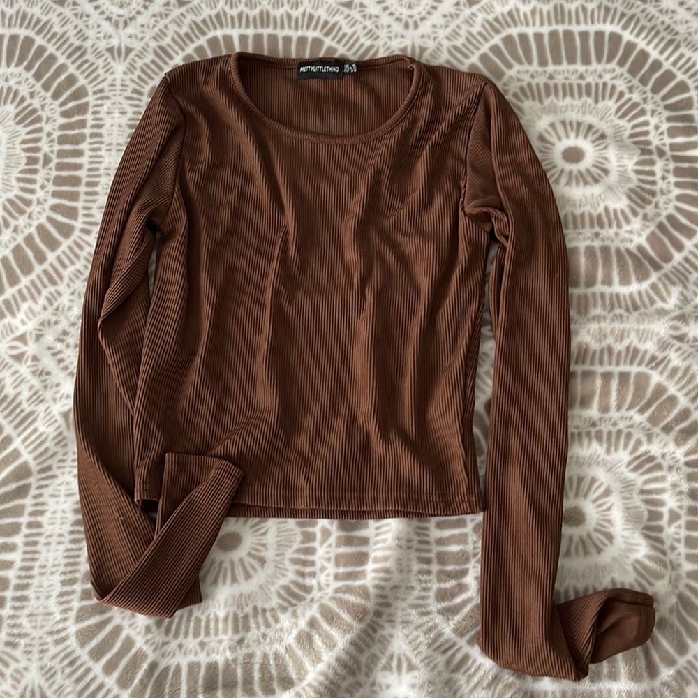 Brown rib long sleeve top